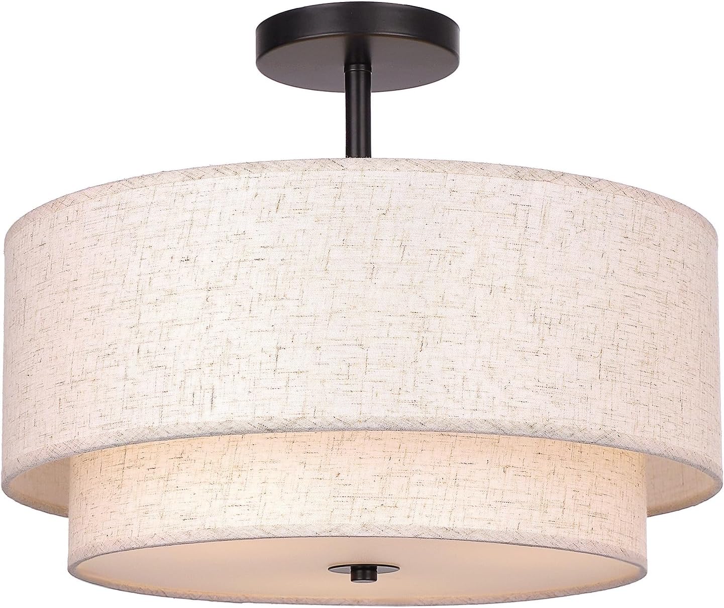 FRIDEKO HOME Ceiling Light Fixture-15.7 inch Light Fixtures Ceiling Mount with 2-Layer Fabric Shade Drum Ceiling Lights for Bedroom Living Room Kitchen Foyer Hallway, ?Beige, L01197-01-40CM-US
