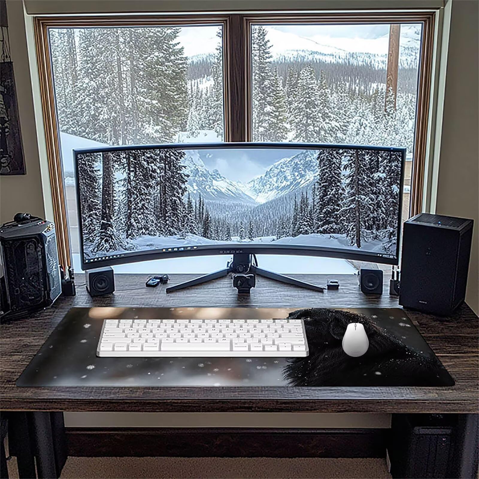 Animale Tappetino Mouse xxl 800 x 400 mm, Esteso Tappetino Mouse Nero Con Base in Gomma Naturale Antiscivolo, Bordi Cuciti Tappeto Scrivania Migliora Precisione e Velocità, Accessori Scrivania m1-23