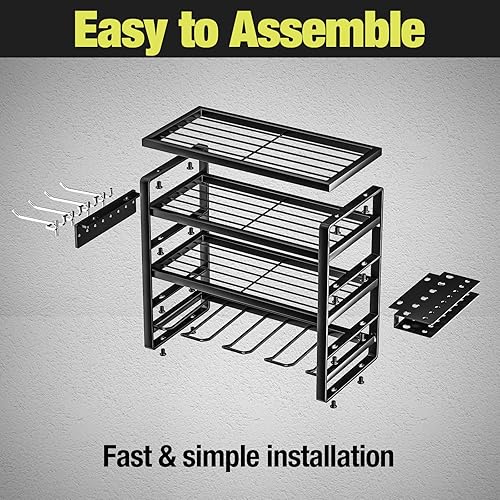 Vista 17 de Organizador de herramientas eléctricas de 4 capas para montaje en pared, soporte para herramientas de batería con estante de estación de carga