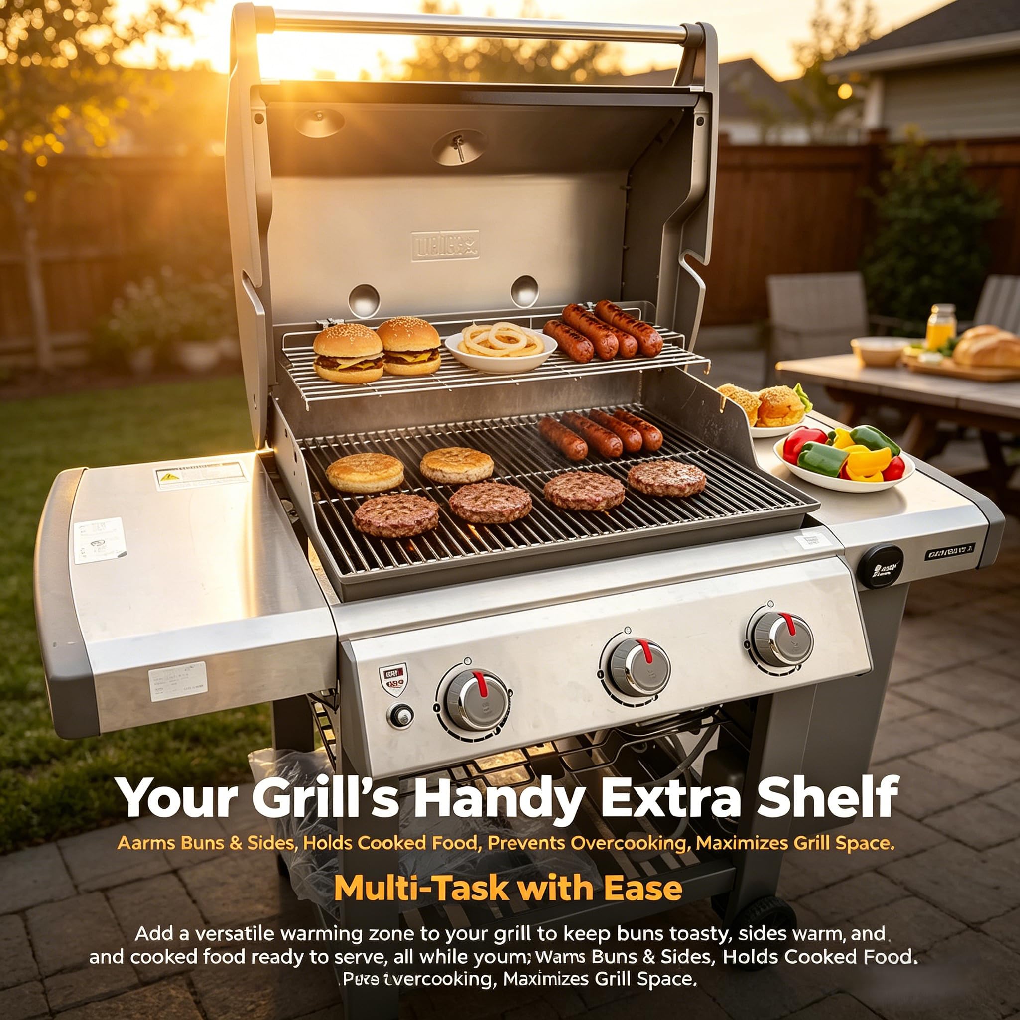 66044 Grill Warmhalterost für Weber Genesis II E-310, II E-315, II E-330, II E-335, II S-310, II S-335 (2017+), 65,4 cm Edelstahl-Auflagegitter Grillrost für Weber Genesis II 300, 1er-Pack