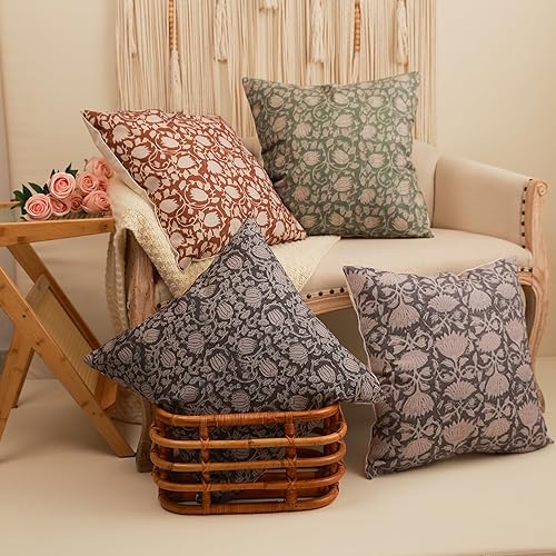 Miniatura 3 de Juego de 2 almohadas con estampado de bloques, 20 x 20 pulgadas, fundas de almohada decorativas neutras para sala de estar, fundas de almohada