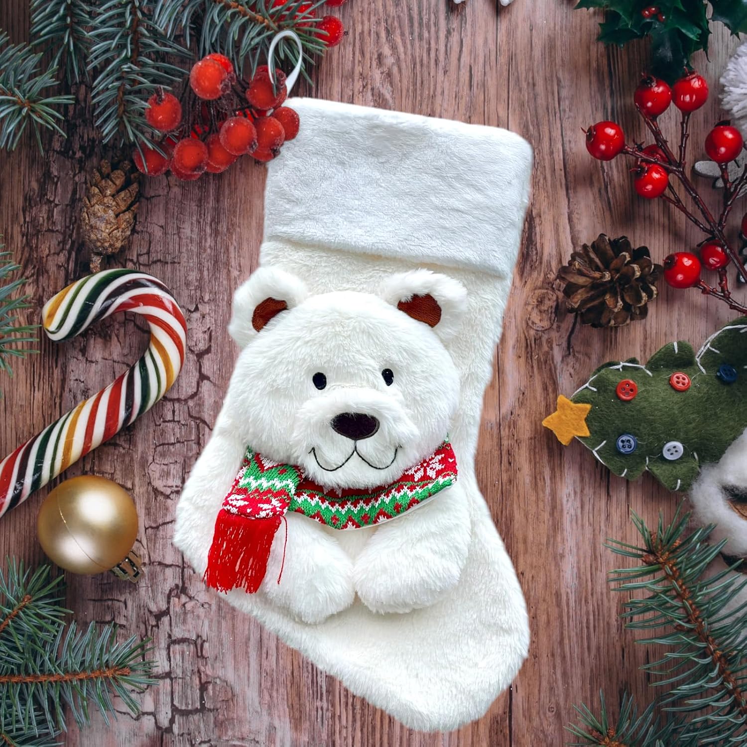 Christmas Stockings 18" Large Stockings, Christmas Decoration Gifts for Kids, Polar Bear, Reindeer, Fox, Penguin (Arty Polar Bear)
