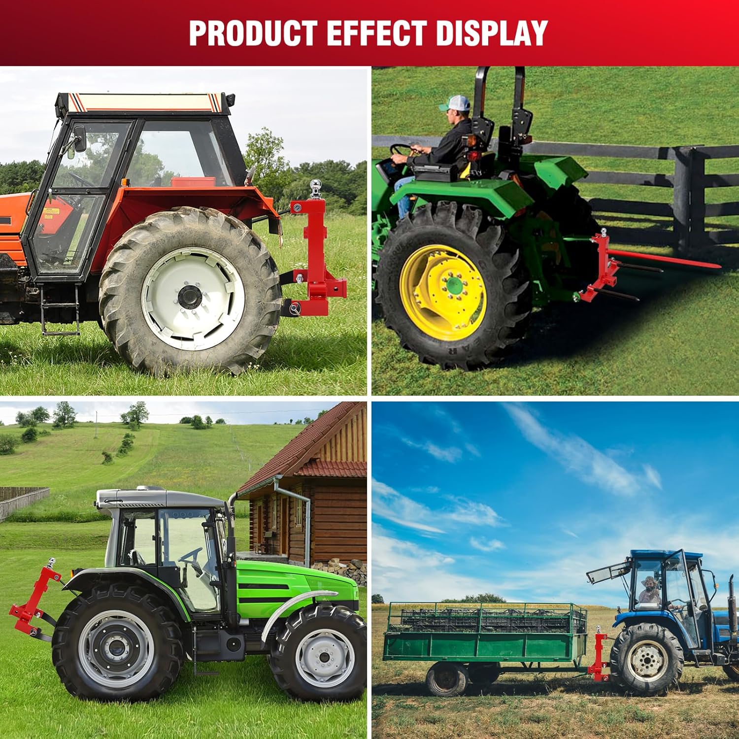 3 Point Gooseneck Trailer Hitch with 2 inch Receivers for Cat1, 3000lbs Capacity 3 Point Quick Hitch Attachment with Trailer Gooseneck Trailer Ball Drawbar Fits Category 1 Tractors