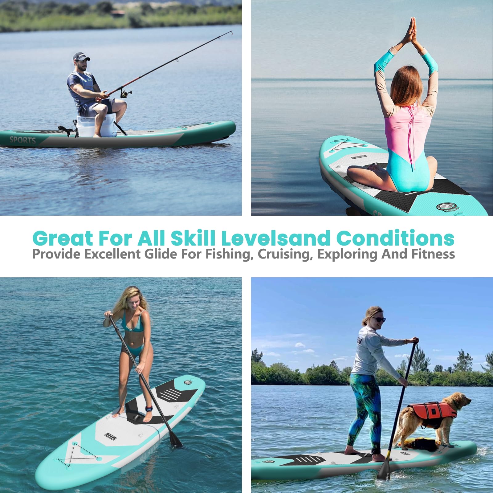 CalmMax Tabla de Stand Up Paddle Surf Hinchable 320x76x15cm 10.6 'a 150kg Portátil con Paleta, Bomba y Accesorios completos Juego de Tabla de Sup para jóvenes y Adultos