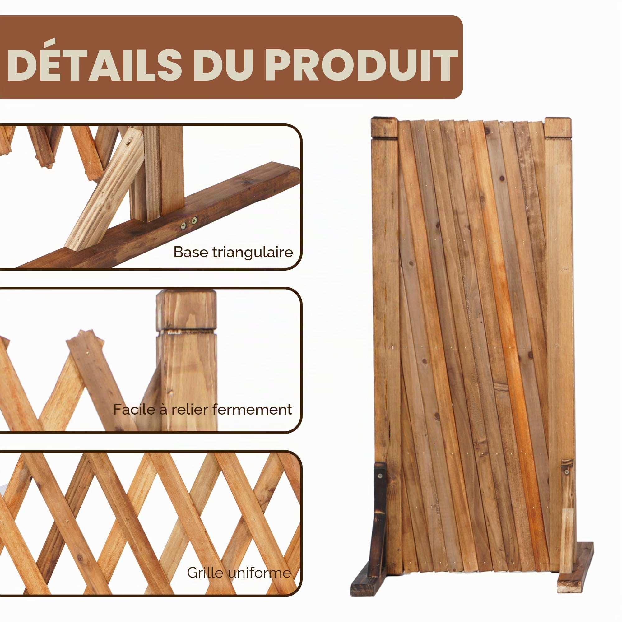 tonchean Lot de 2 Panneaux de Treillis Extensibles en Bois pour Jardin - Clôture en Bois Extensible et Pliable pour Intérieur, Extérieur, Jardin, Cour, Animaux Domestiques - Hauteur 80 cm - Longueur