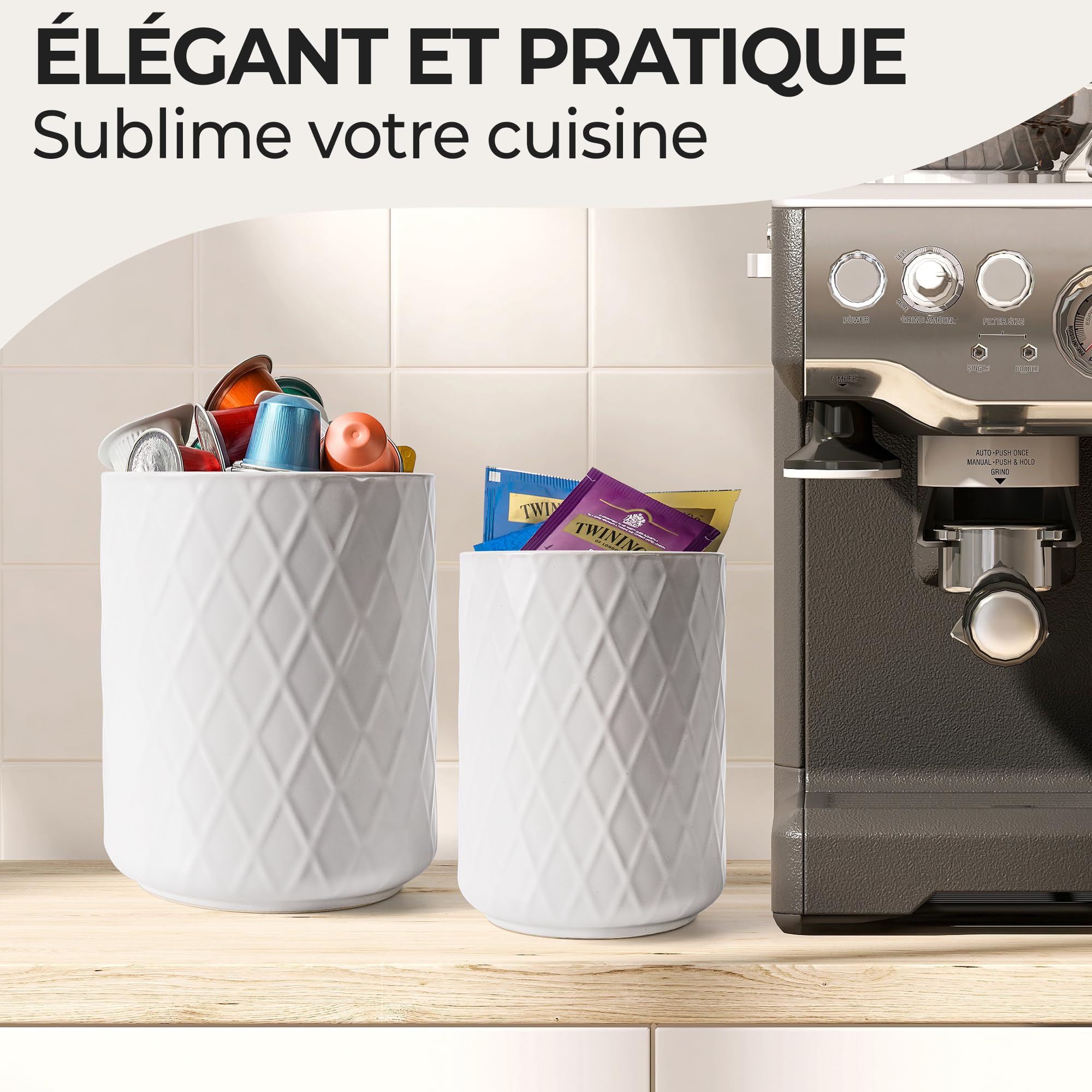 MIAMIO – Support d'Ustensiles de Cuisine en Céramique / Ensemble Organisateur de Cuisine, Décoration de Ferme pour l'Organisation du Comptoir et le Rangement des Couverts, Cuillères (Blanc)