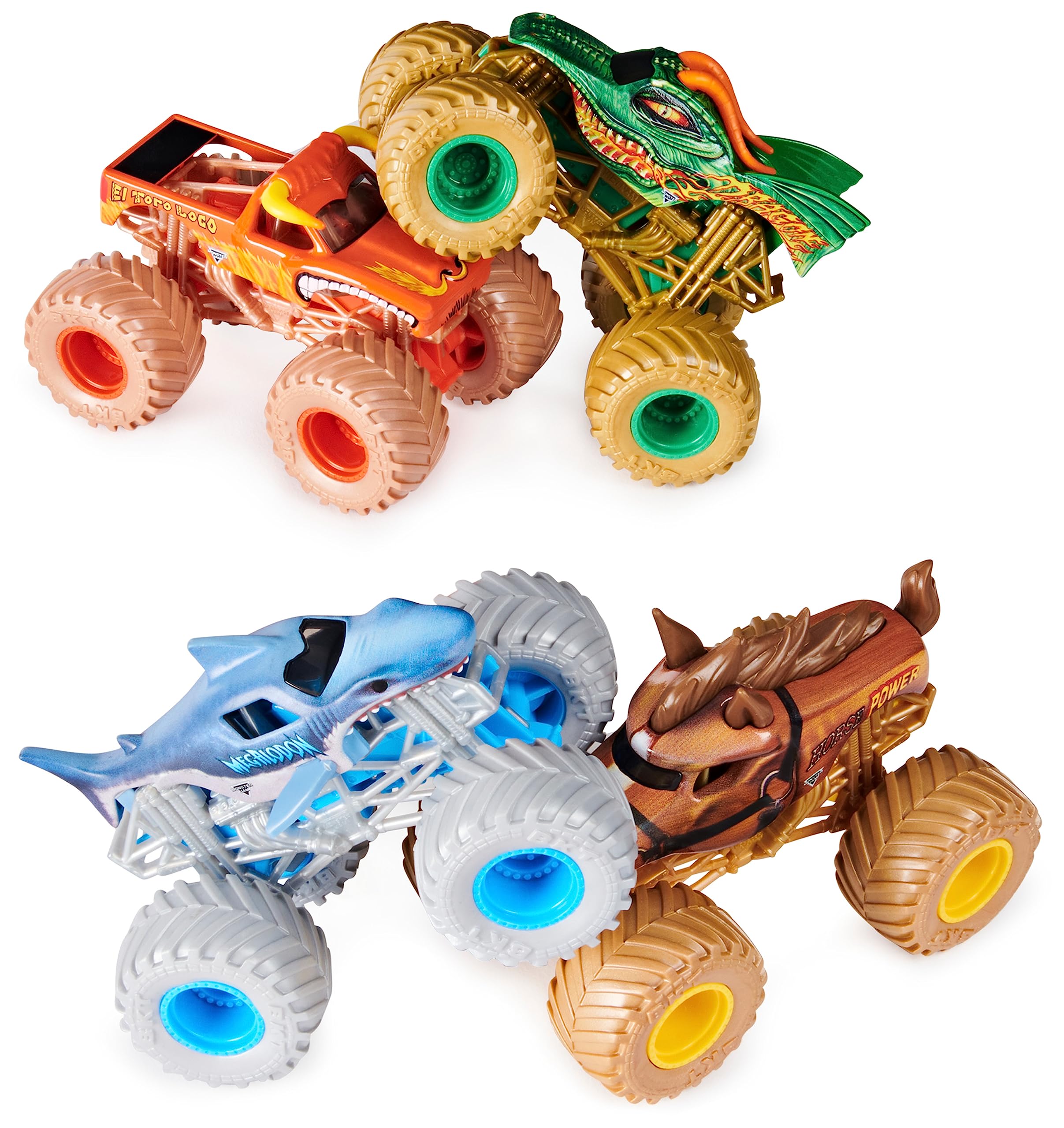 MONSTER JAM - PACK DE 4 VÉHICULES ECHELLE 1:64 - 4 Véhicules Authentiques Monster Trucks Officiels Spectacles Monster Jam - À Collectionner - Echelle 1:24 - 6053860 - Jouet Enfant 3 Ans et +