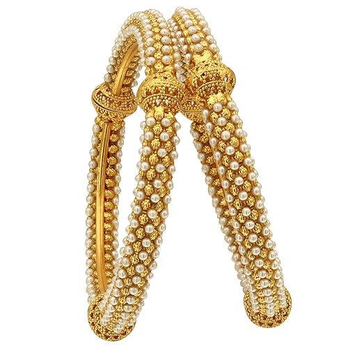 Sasitrends Antique Gold Plated Pearl Studded Bangles for Women and Girls