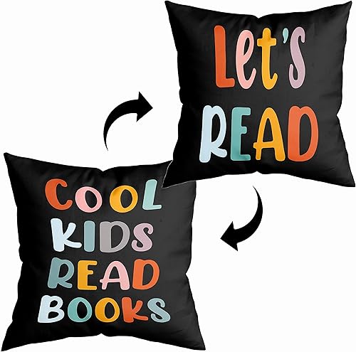 ZNGFON Let's Read Cool Kids Read Books - Fundas de almohada reversibles con palabras coloridas de 18 x 18 pulgadas, para decorar el club de libros,