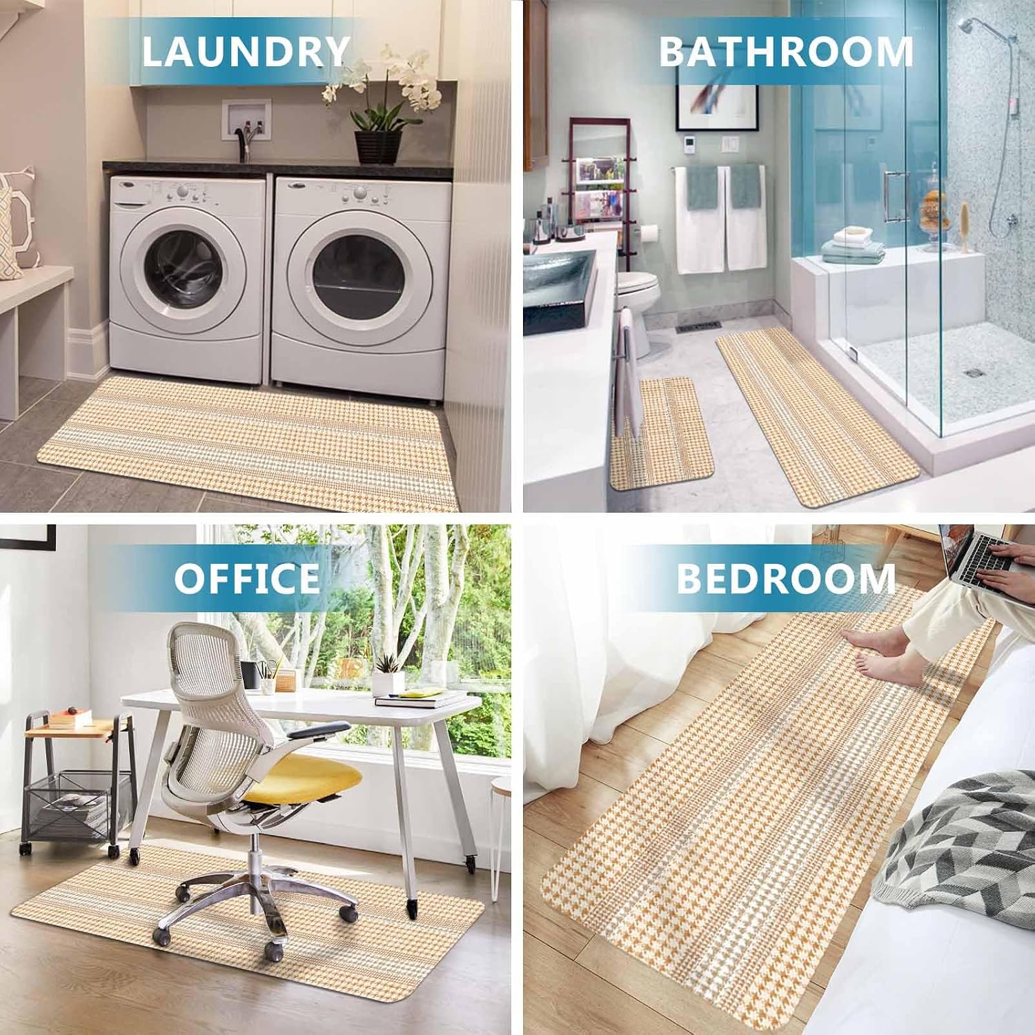 Prime Leader Brown Striped Plaid Kitchen Mat Set 2 Pieces Farmhouse Country Pastoral Style Non Slip Kitchen Rugs Washable Runner Rug Mats for Floor Sink Laundry Office 19.7" x 31.5"+19.7" x 47.2"