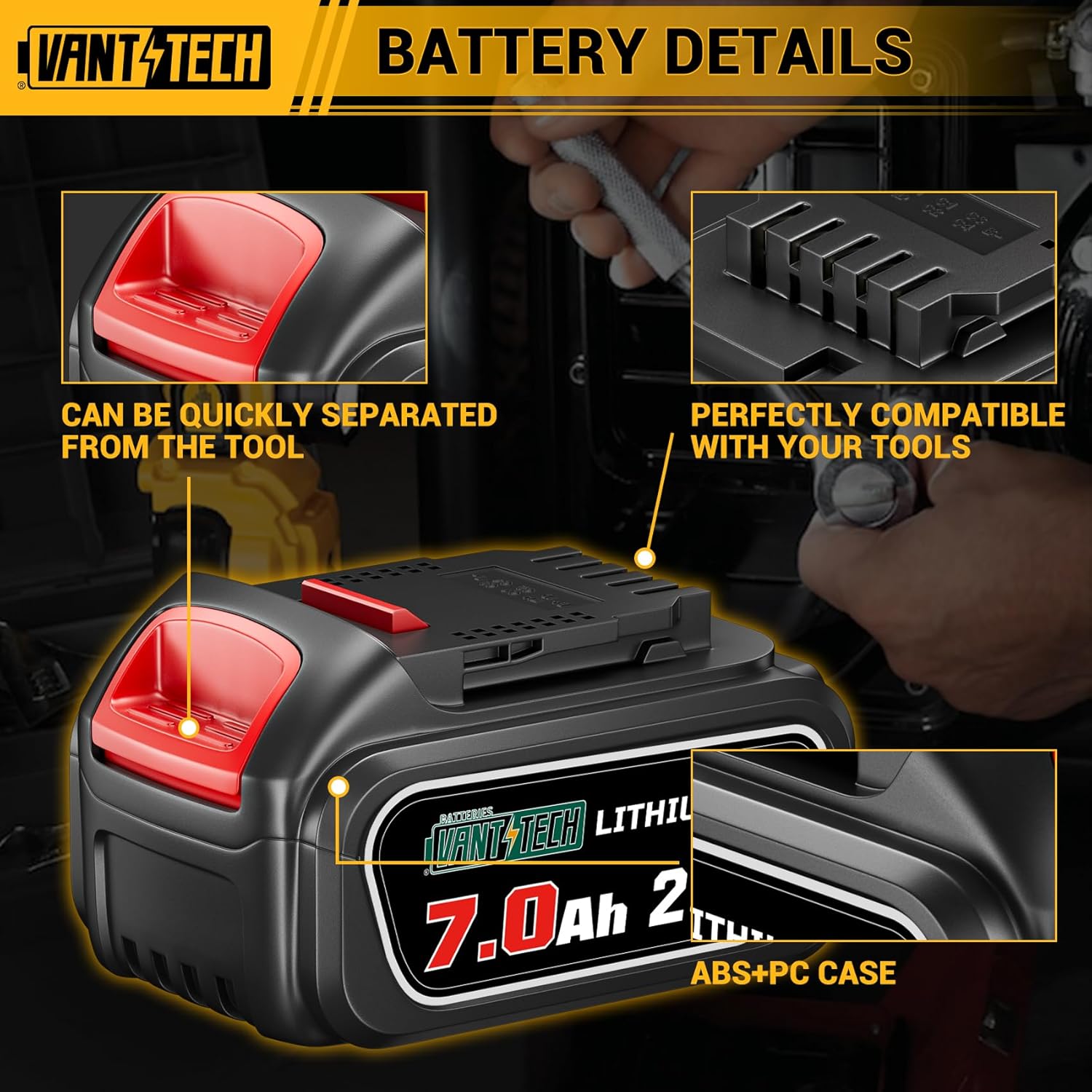 VANTTECH 7.0Ah Replacement for DeWalt 20V Max Battery Lithium Ion Compatible with DeWalt Bateria DCB200 DCB201 DCB203 DCB204 DCB206 DCB180 DCB181 20V Series Batteries 2Pack