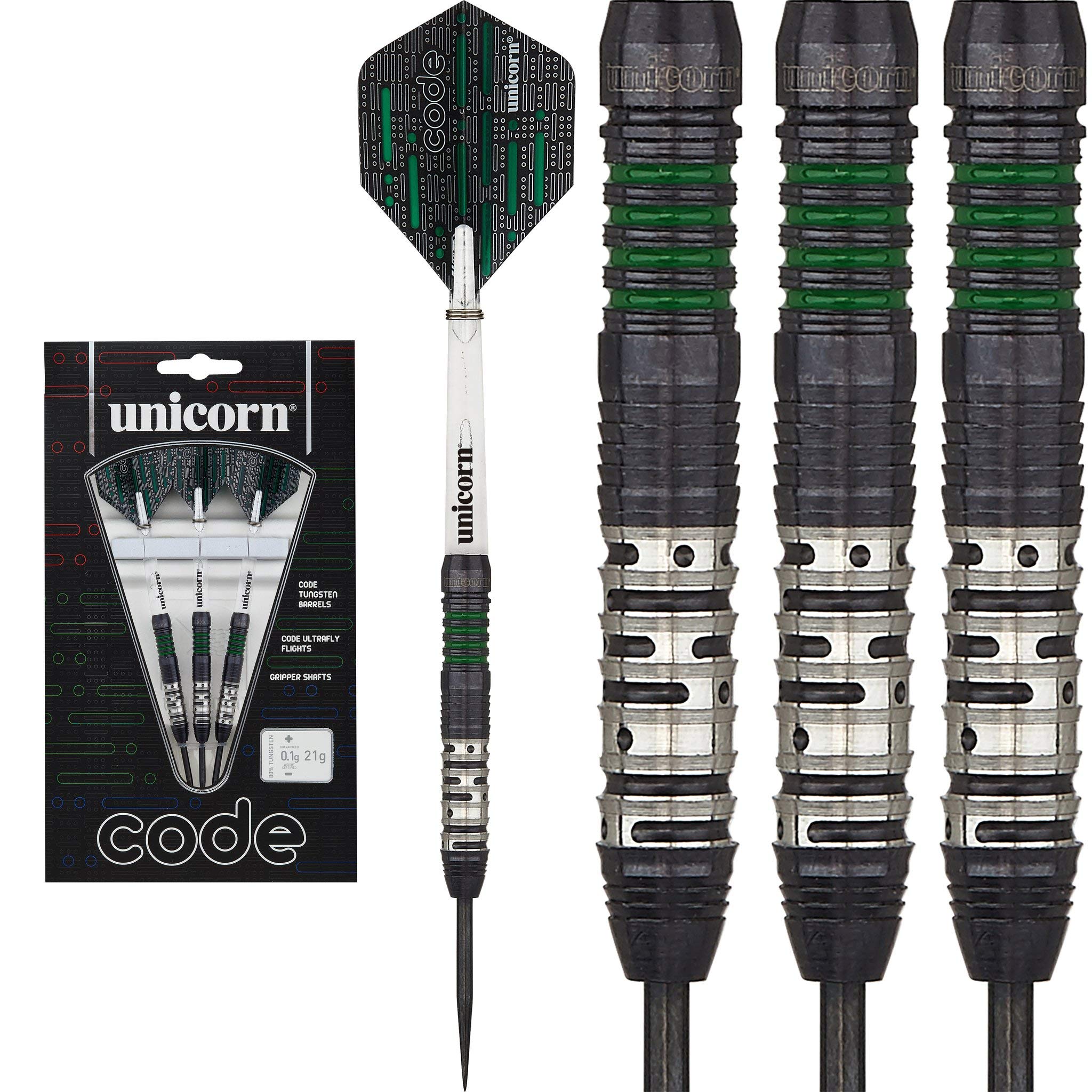 Unicorn Darts Code Green Steel Tip Dart Set, Black/Green, 22G — image 1