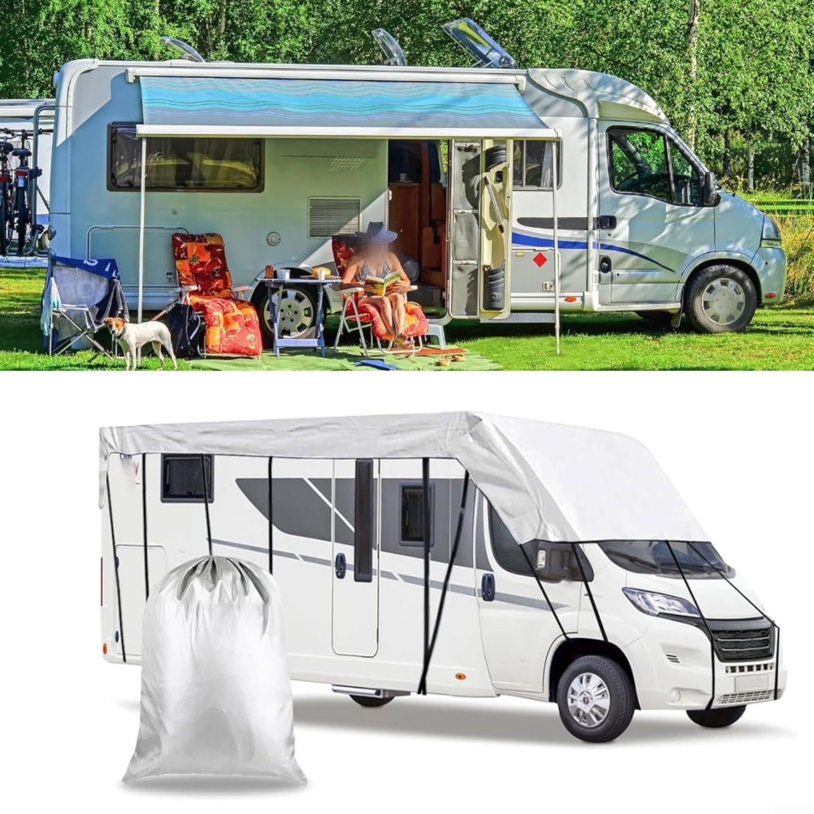 Cubierta de techo para caravana de 6,5 a 8,5 m, lona Oxford 210D, impermeable, protección solar para nieve, camión, remolque (6,5 x 3 m)