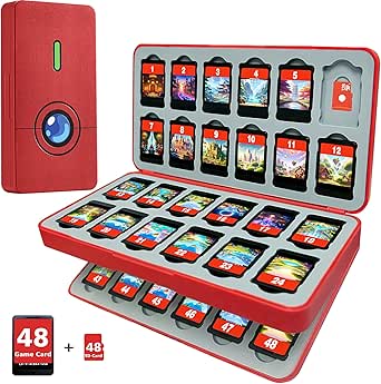FUNLAB Switch Game Case Compatible with Nintendo 2, Switch Games &amp; Micro SD Cards, Switch Game Holder Cartridge Case with 48 Game Card Storage - Red