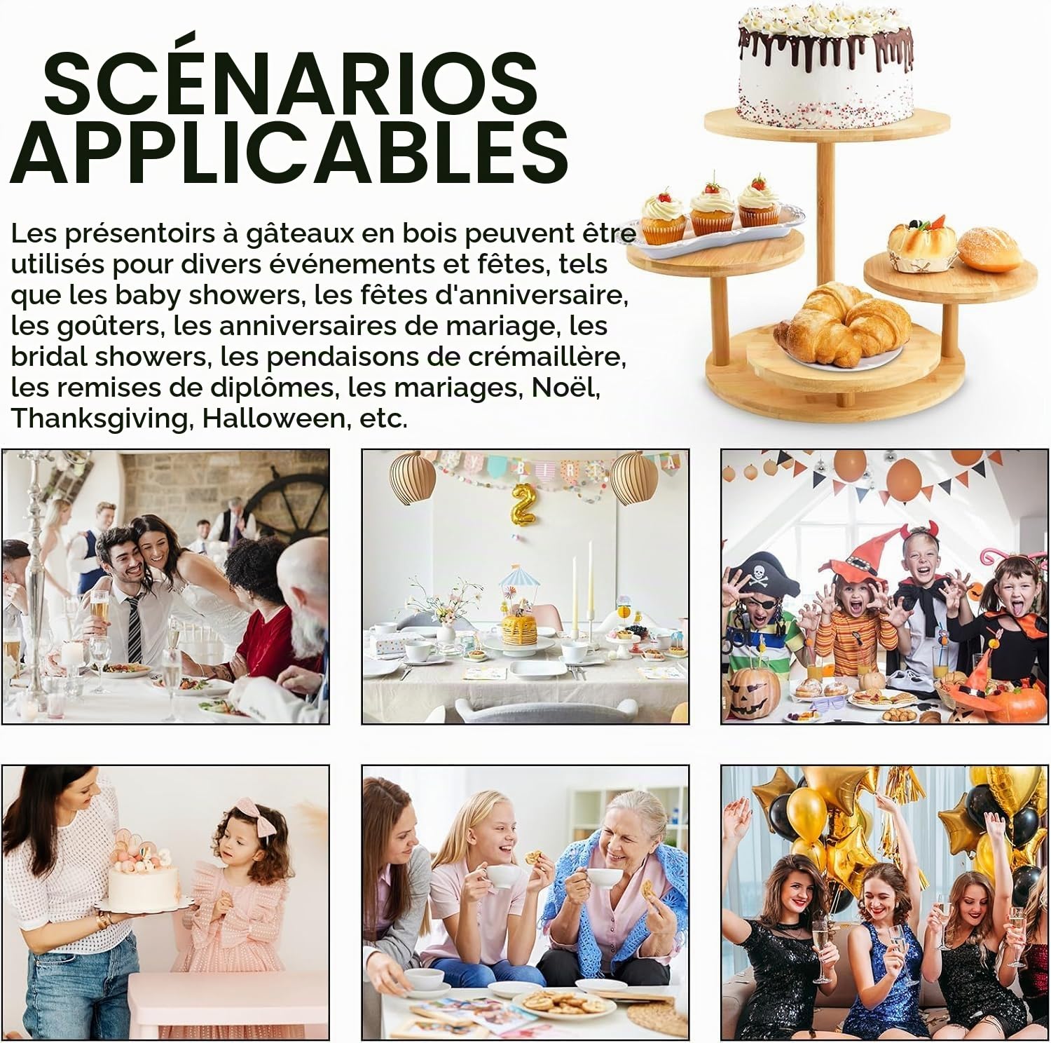 Présentoir à Cupcakes en Bois à 4 Niveaux, Presentoir a Gateau, Présentoir à Pâtisseries, Support à Dessert en Bois, Presentoir Aperitif Buffet, pour Mariages, Fête d'Anniversaire, Après-Midi