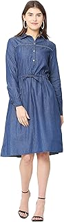 Avyanna Stylish Women's Navy Blue Solid Denim Dress