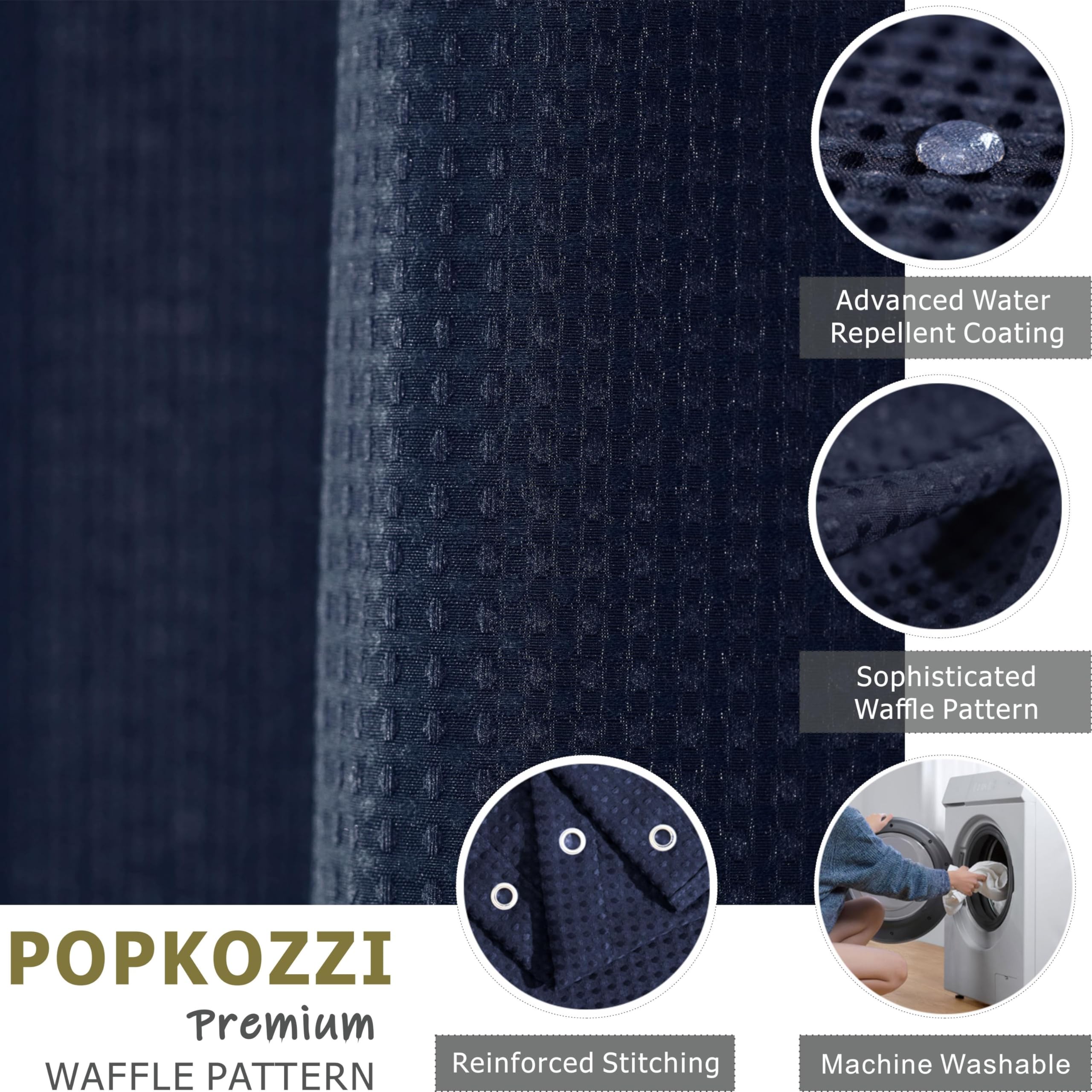 Popkozzi Navy Blue Waffle Shower Curtain: Heavy Duty Textured Fabric Shower Curtain for Bathroom - Image 2