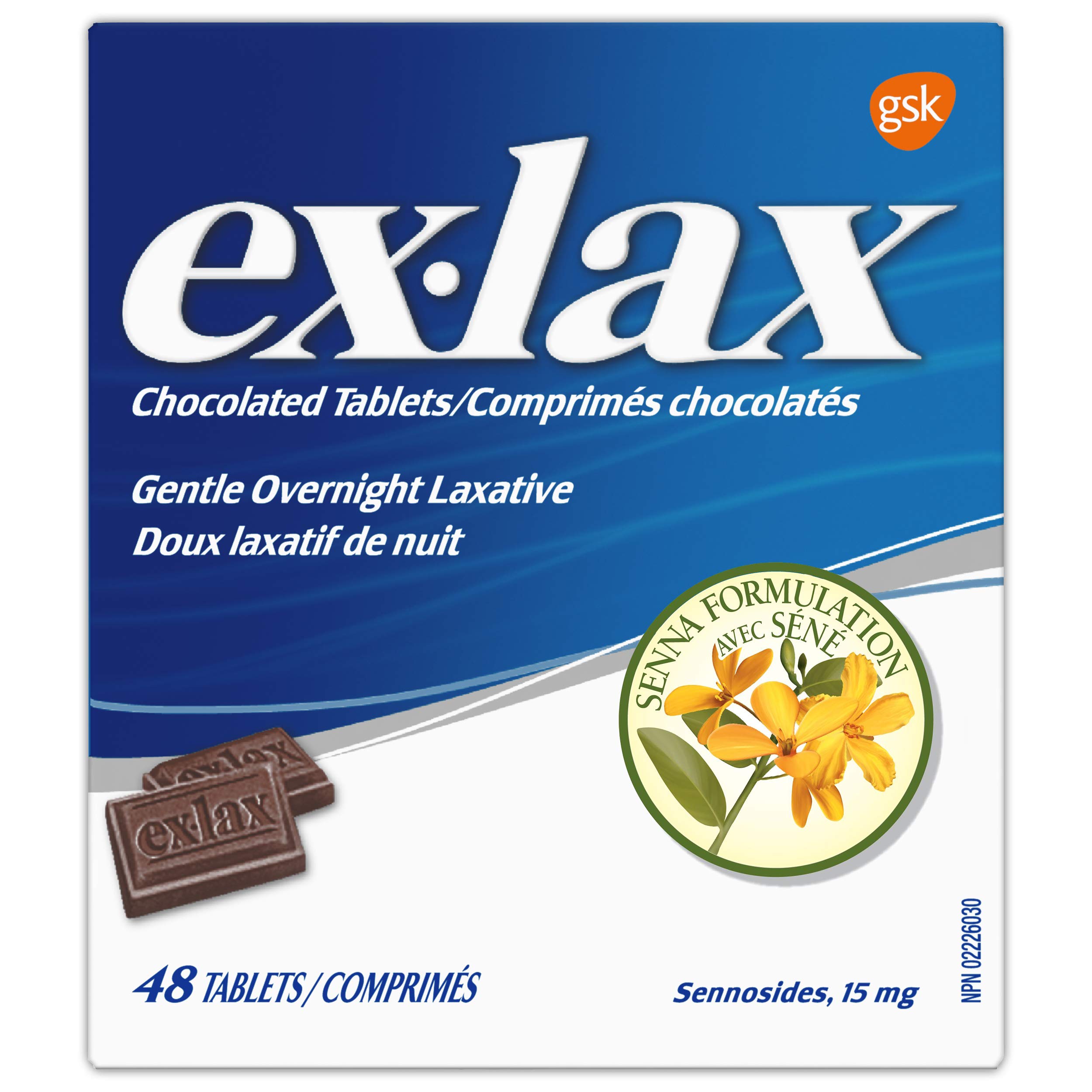 ExLax Gentle Overnight Laxatives for Constipation Relief, 48 Chocolate Tablets Amazon.ca