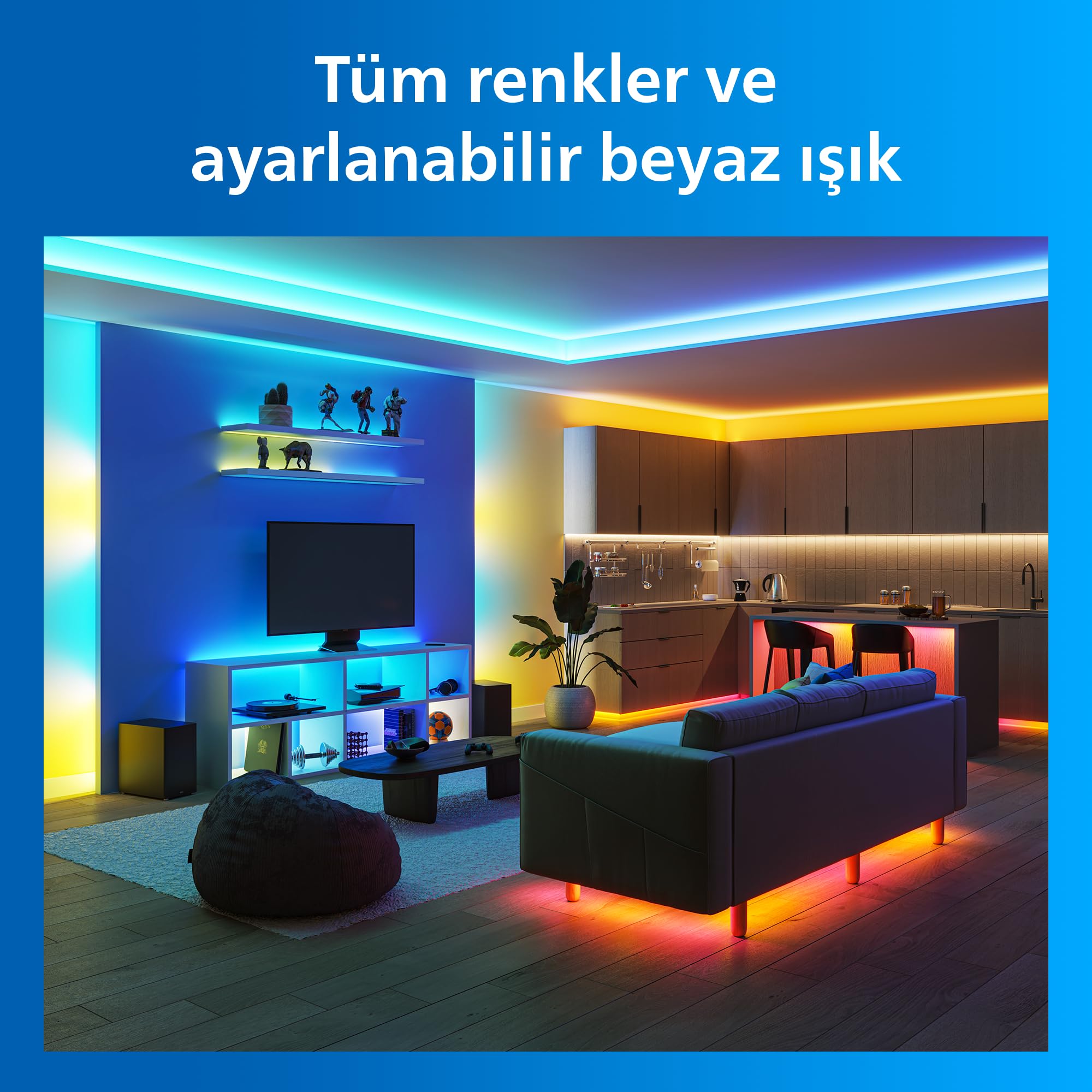 Philips Smart Lighting RGBICWW-LED-Streifen, 5 m, Typ C, Mehrfarbige Farbverläufe, Einstellbares Weißlicht, Ambientes Licht, Connected by WiZ, Alexa, Google Home, Apple Home, 1er-Pack