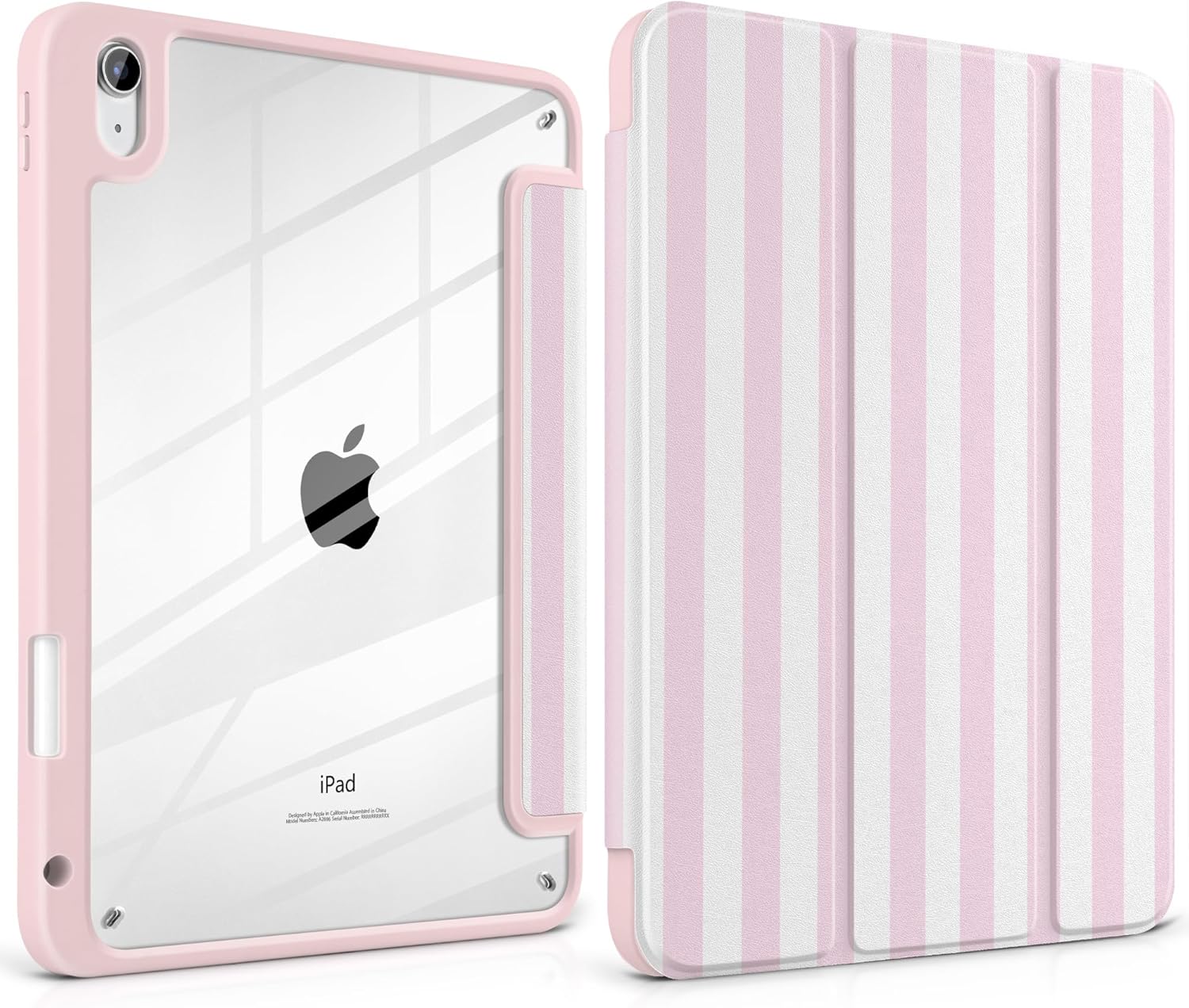 Case for iPad (A16) 11th Generation 11 inch 2025 /iPad 10th Gen 10.9 2022 - Cute Pink White Striped Trifold Cover with Clear Back Auto Sleep/Wake,Aesthetic Soft Protective Skin for Girls Women