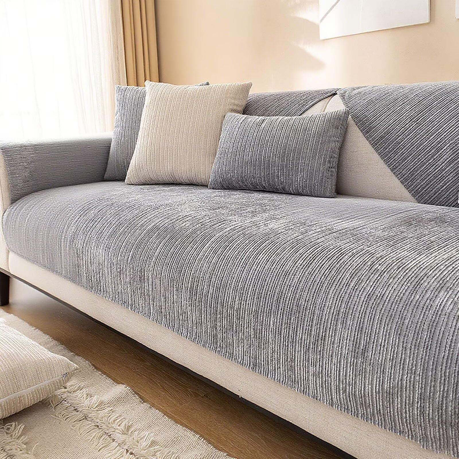 Edumov Sofa Überzug, Universal Sofaschoner rutschfeste, Waschbar Sofabezug Sofaüberwurf, Weiche Couchüberzug Überwurfdecken für L Form U Form Sektionssofa