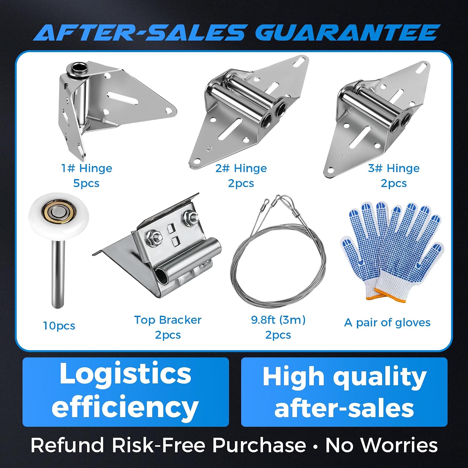 Romalon 2026 Upgraded Garage Door Hardware Kit - 10 Nylon Rollers, 9 Hinges, 2 Top Brackets, 2 x 118 Wire Ropes | Fits 7' Residential Garage Doors