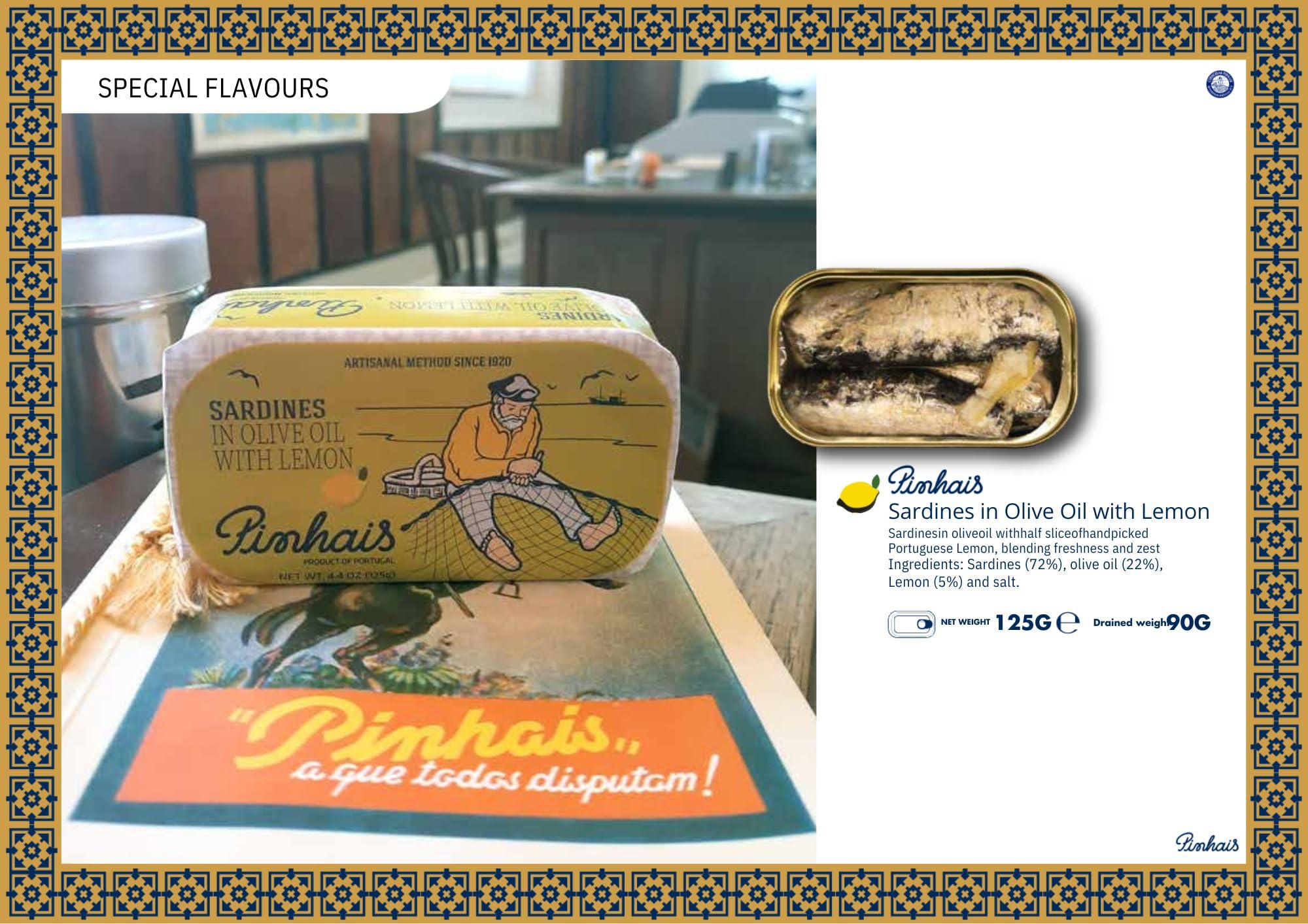 Sardines in Olive Oil w/ Lemon from Portugal by Pinhais, 4.4 oz (125 g)