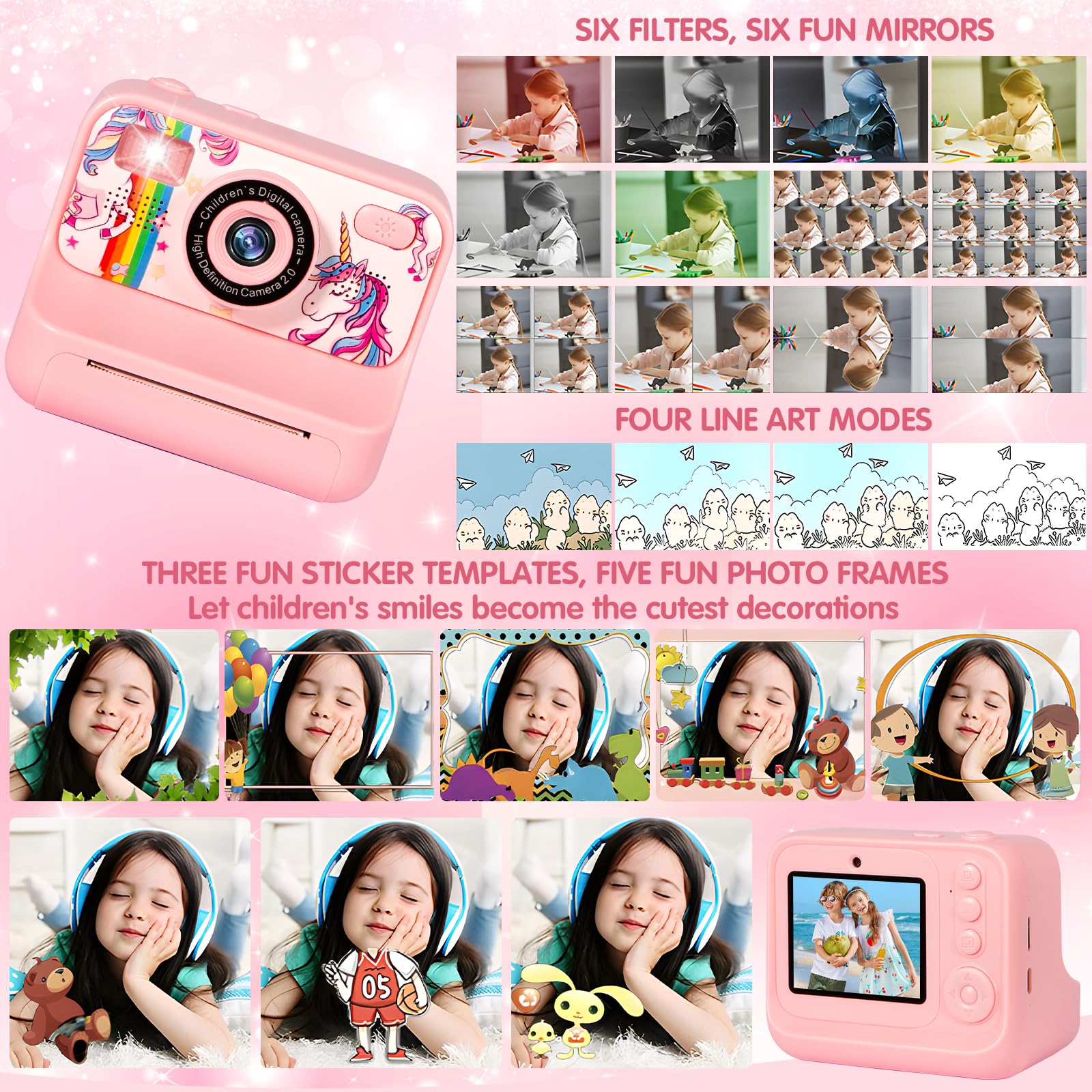 Macchina Fotografica Bambini Istantanea, 2.4" 1080P Fotocamera Bambini con 32 GB Schede e Carta da Stampa, Macchina Fotografica Bambino, 180 °Flip Len,Regali per Ragazzi Ragazze da 3-12 Anni