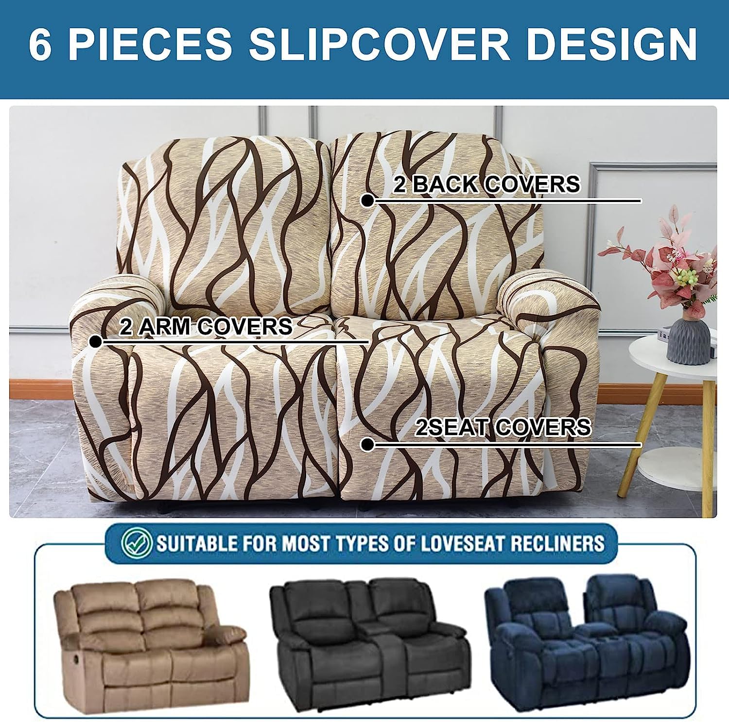 Copripoltrona Relax Reclinabile Elettrica Con Tasche Fodera Per Poltrona,Universale Coprisedile Chivas Poltrona Reclinabile Relax Completo Elasticizzato, Copertura Per Poltrona ( Color : 34# , Size :