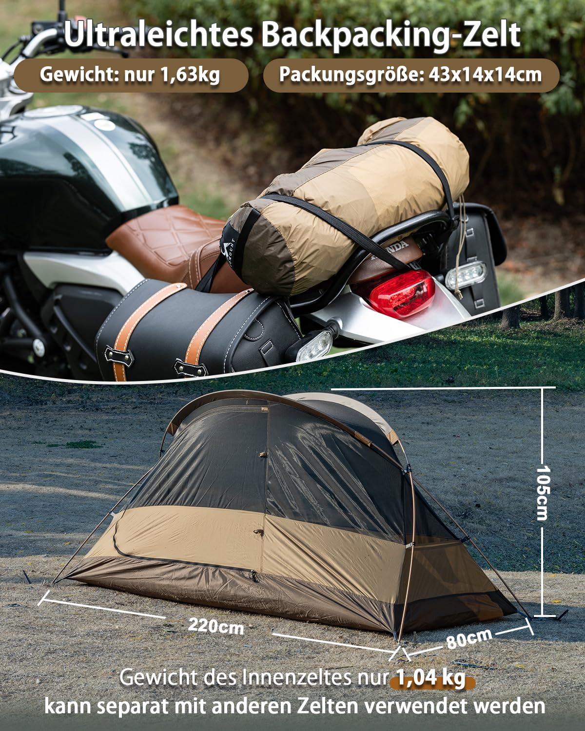 TOMOUNT Zelt Ultraleichte 1-2 Person Nylon Campingzelt Kleine Packungsgröße, 4 Saison Wasserdicht & Winddicht Kompakt Kuppelzelt für Hiking, Wandern, Camping, Outdoor