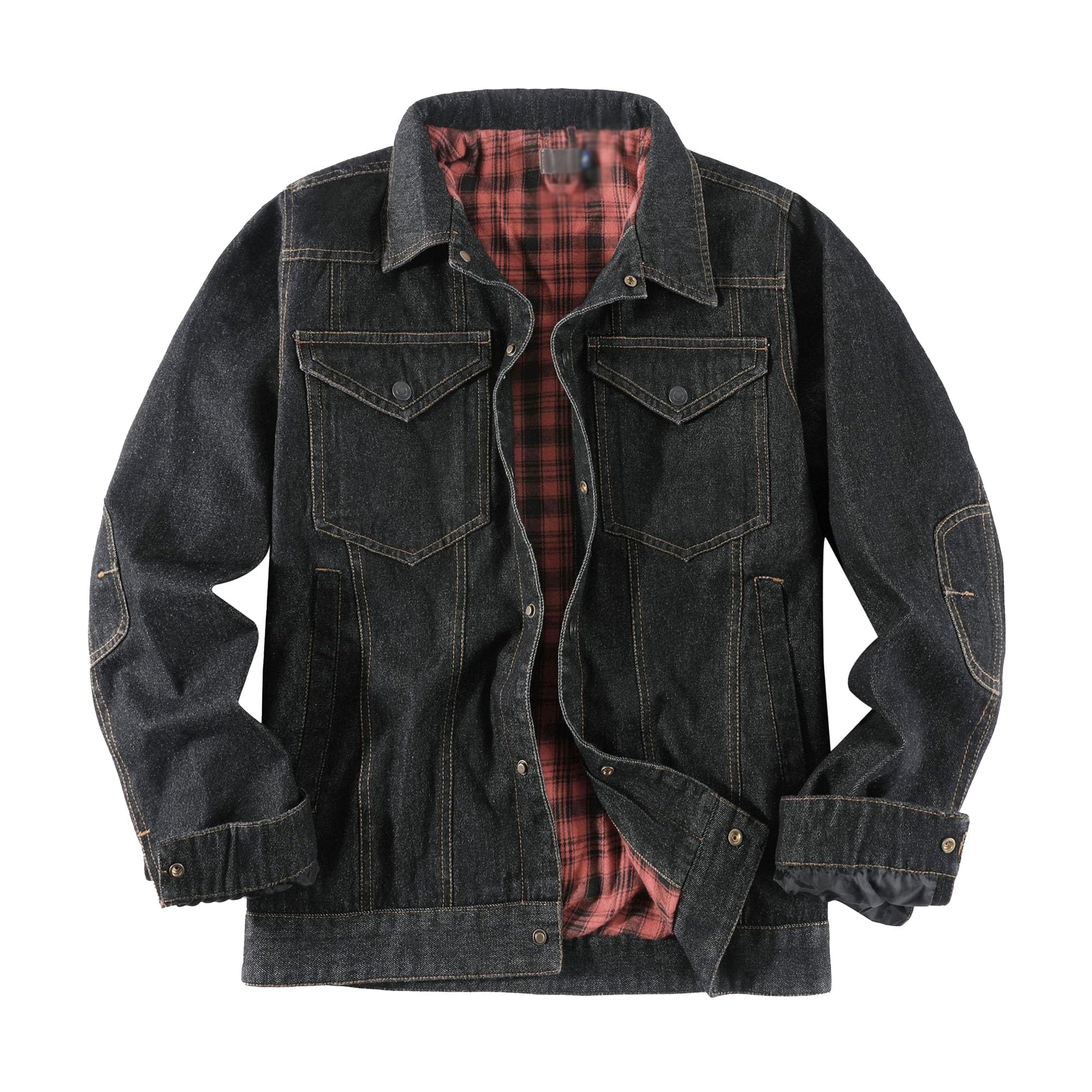 Uomini Snap Front Western Cowboy Primavera Autunno Vintage Lavoro Jean | Giacca classica in denim con fodera in flanella, in misto cotone, per weekend, viaggi, attività all'aperto