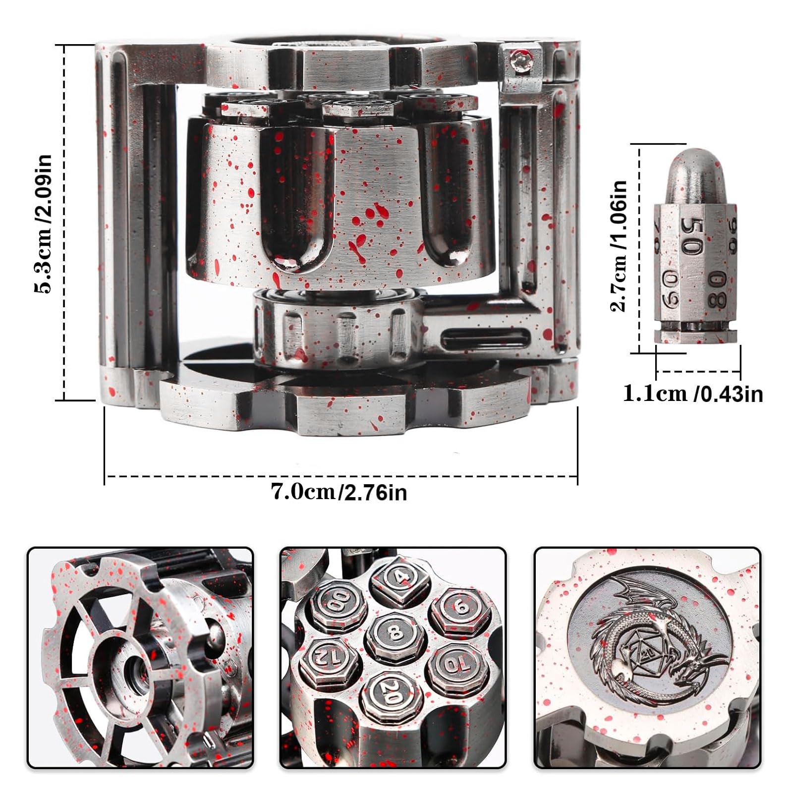 ORUZA Metall D&D Würfel Set - 7-teilige Bullet Würfel Mit Revolver Zylinder Aufbewahrung