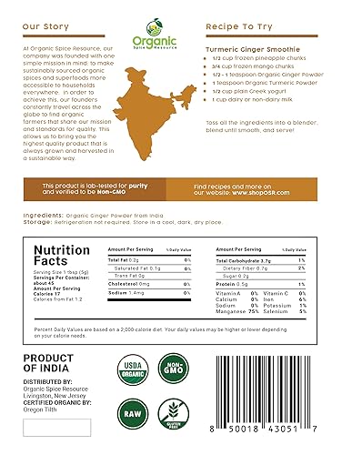 Vista 2 de Organic Ginger Powder 8 oz (226g) USDA Organics and Non-GMO Verified Project Approved Product of India 100% Raw and Natural Resealable Bag