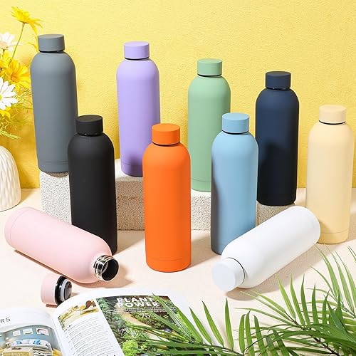 Miniatura 4 de Bokon 10 botellas de agua de acero inoxidable a granel de doble capa al vacío de 17 onzas, boca pequeña, aislamiento deportivo, metal, graduación,