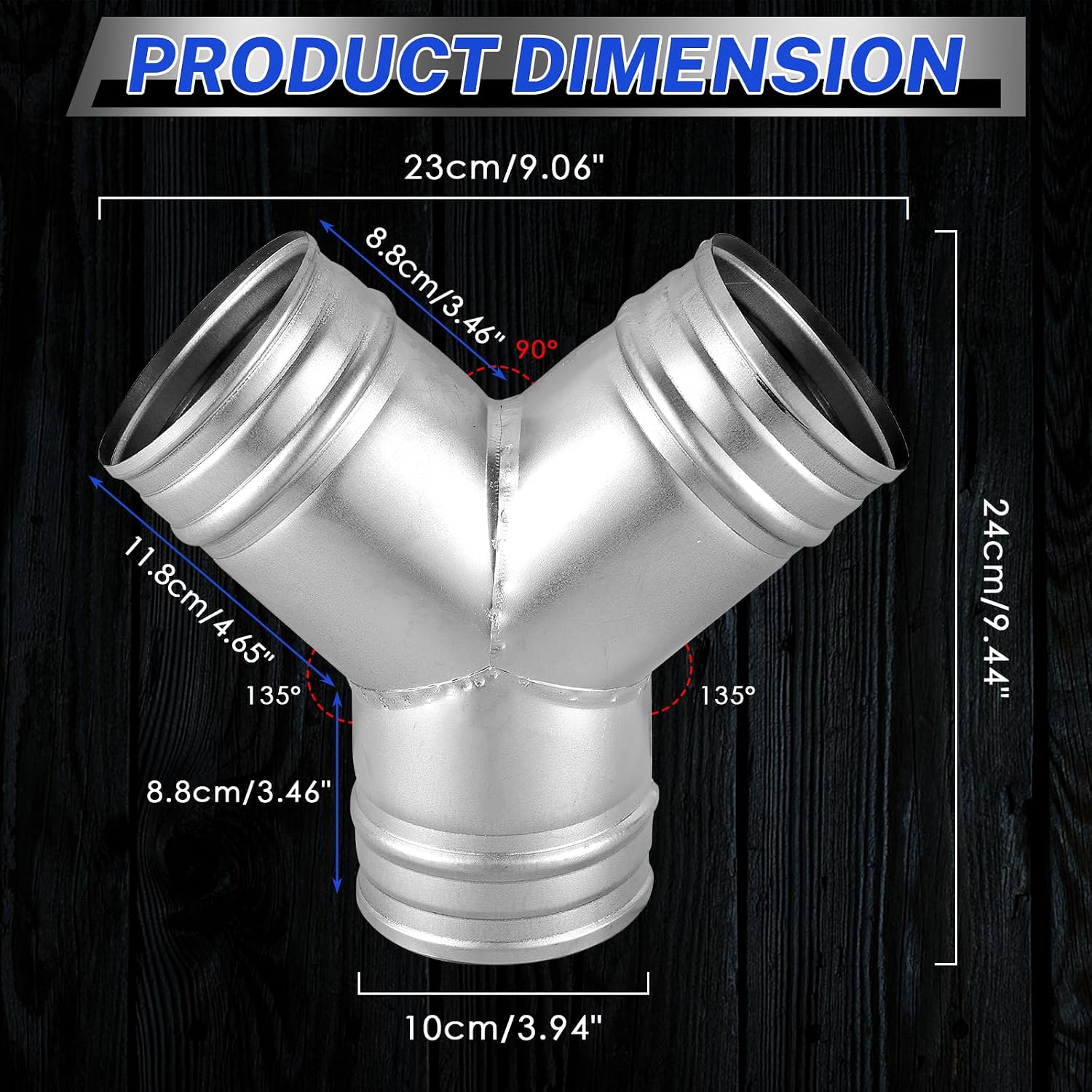 NATGAI 4 Inch 3 Way Duct Splitter, Metal Hose Connector 4 Inch Duct Connector Dryer Vent Hose, Y Shaped Duct Connector, for HVAC, Dryer Vent, Exhaust Fan, Ventilation Systems in Kitchen & Bathroom