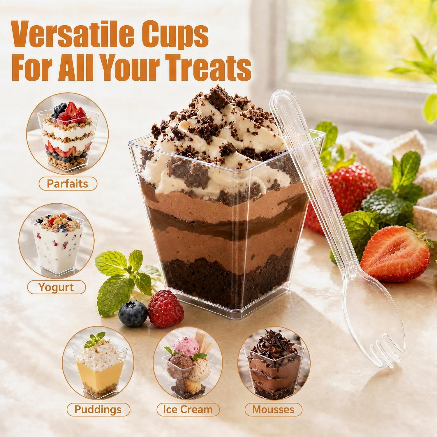5 oz Clear Dessert Cups with Lids and Spoons, Parfait Cups 100 Set
