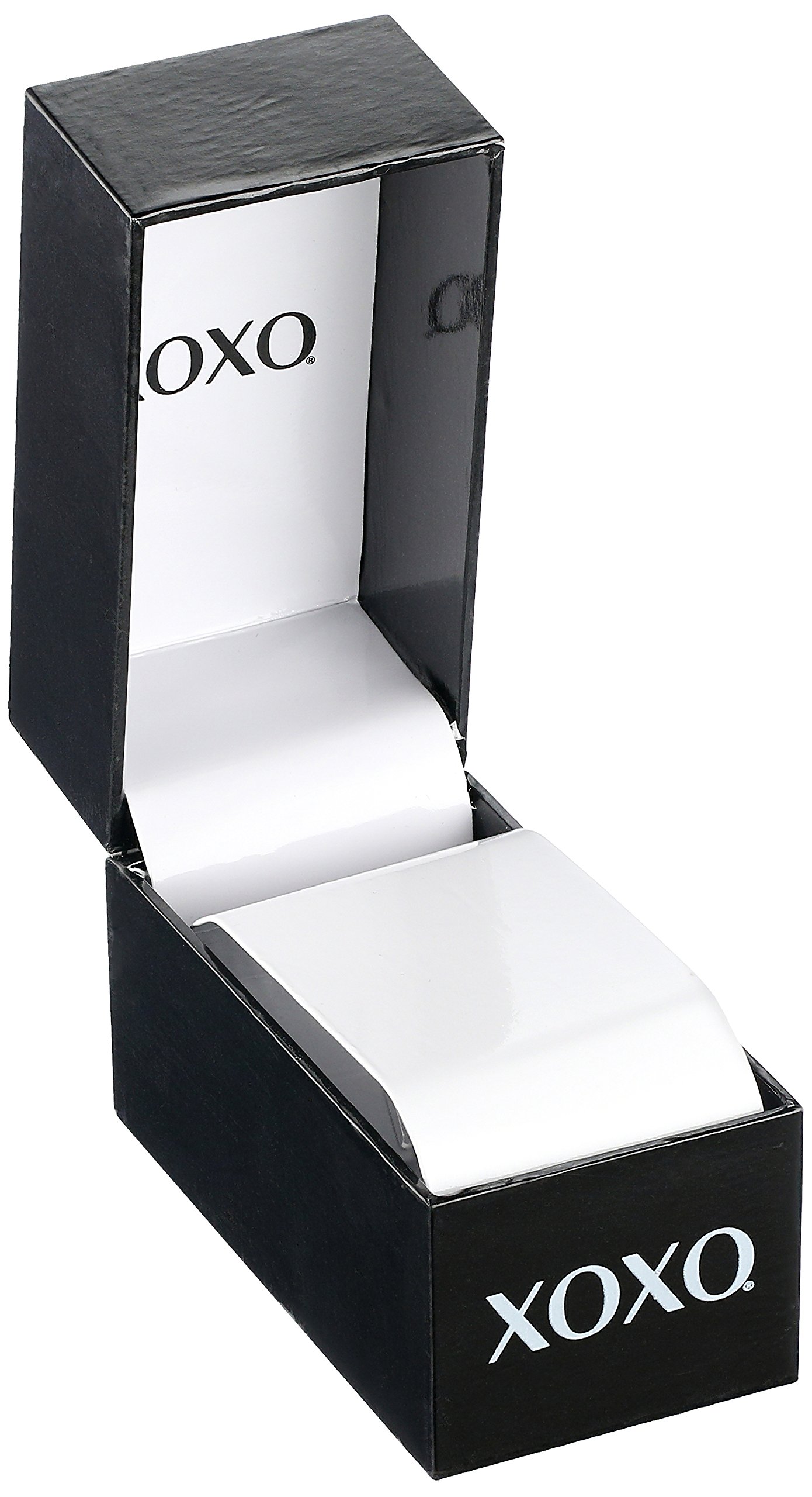XOXO XO3396 Reloj plateado con correa de piel sintética negra para mujer, Movimiento de cuarzo 3