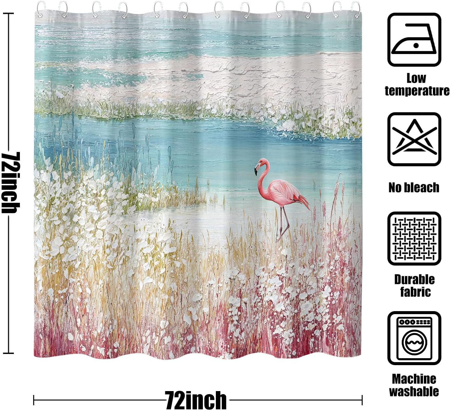 Rexful Flamingo Shower Curtain Sets Watercolour Style Wetland Shower Curtains for Bathroom Pink Summertime Flowers Tropical Beach Decor Waterproof Fabric 72 x 72 inch with 12 Hooks (Red)