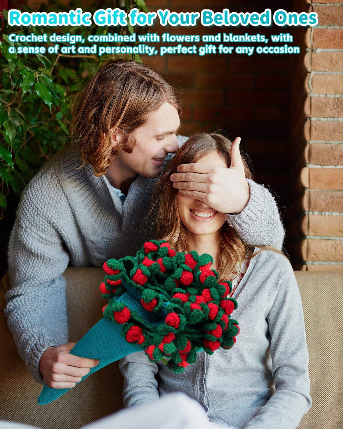 Aeelike Crochet Blanket Kit, Flower Bouquet Blanket Crochet Kit for Beginners Adults Roll Up Blankets Crochet Kit with Enough Yarn Detailed Instruction, Easy DIY Kit for Women & Home Decor, Rose