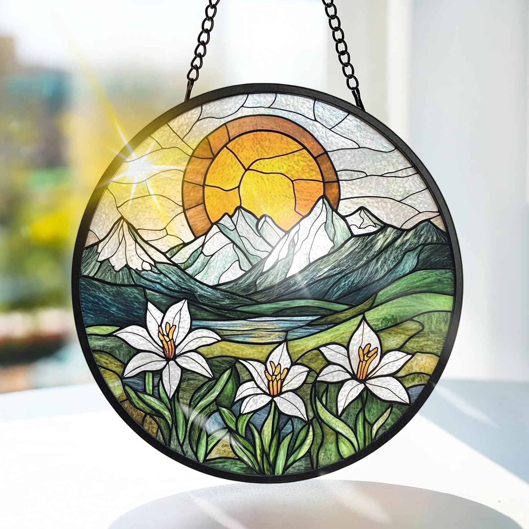 Bimkole Flower Stained Glass Suncatcher Window Hanging - Petals Indoor Window or Doorway Decoration - Handmade Sun Catcher Decor for Birthday for Women, Men, Wife, Lovers, and Mom 20x20 cm