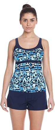 ZeroXposur Womens Ruched Tank Top with Board Shorts Swimsuit Set Obelisk/Peppermint, X-Small