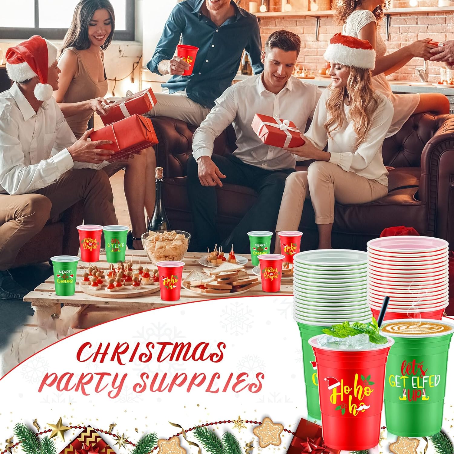 Jinei 50 Pcs Christmas Cups 16 oz Disposable Christmas Plastic Party Cups Red and Green Coffee Hot Cocoa and Hot Cold Drinks for Party Favors - Image 7