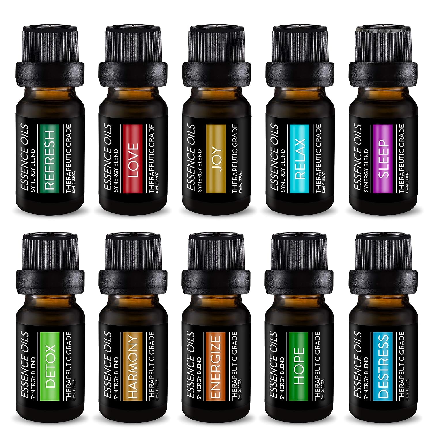 Aromatherapy Diffuser & 10 Essential Oil Synergy Blend Set - Water Drop Ultrasonic Diffuser & Top 10 Therapeutic Grade Essential Oils Synergy Blends - 300ml Diffuser with 4 Timer & 7 Ambient Light