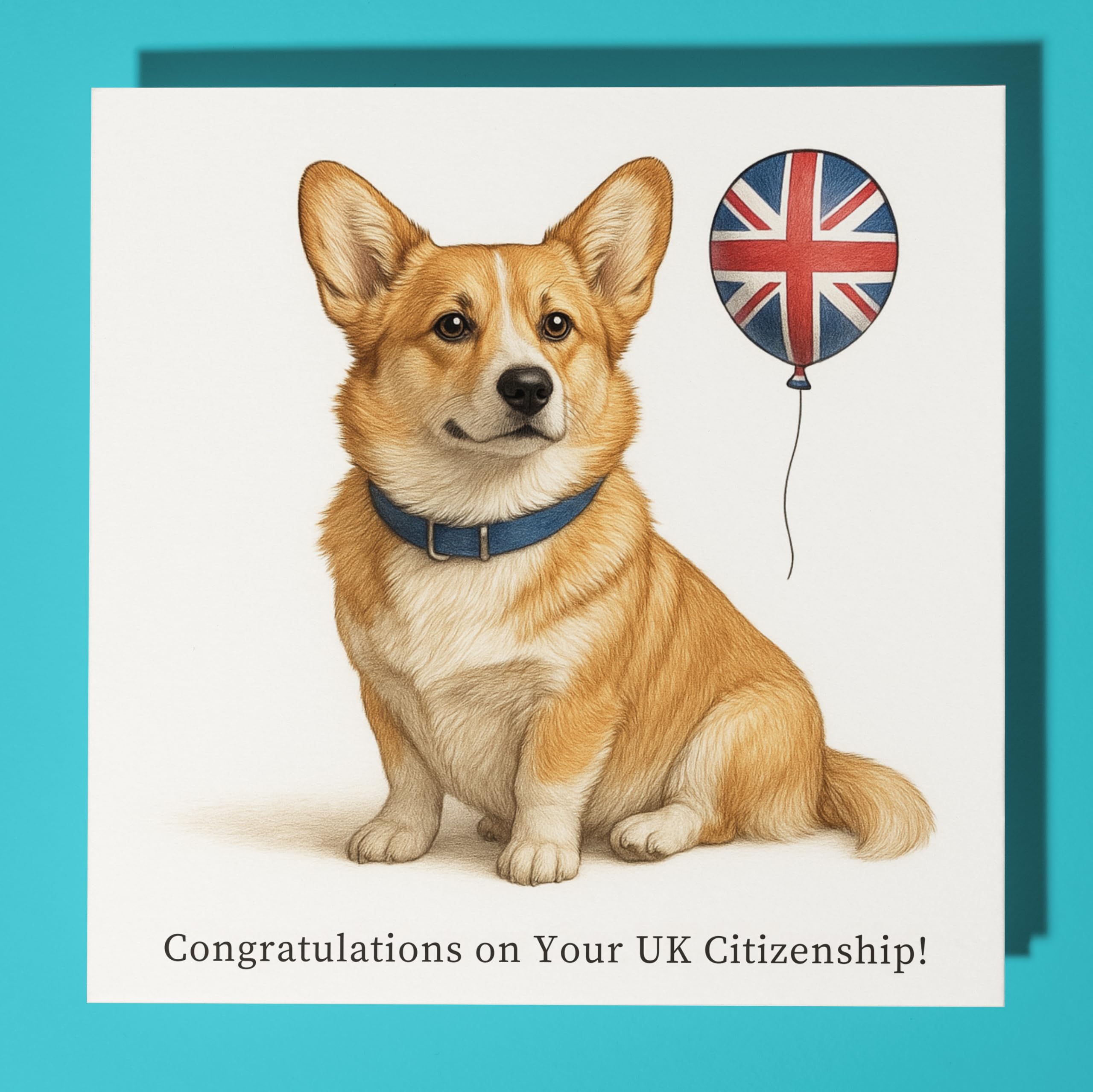 Corgi dog - Congratulations on Your UK Citizenship - Premium Greeting Card & Envelope - Personalised funny dog card - Friend Family