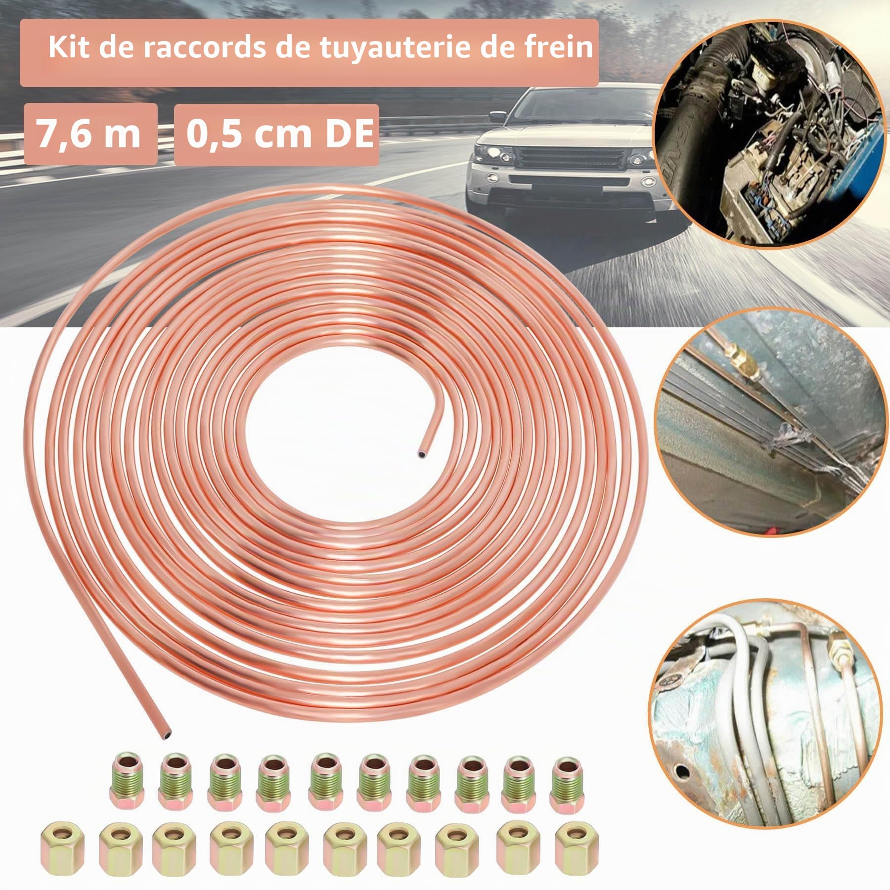 Tuyau de Frein 10 m, Diamètre Extérieur 5 mm, avec 20 Raccords | Conduite de Frein 3/16 Pouce pour Automobile, à Couper et Cintrer pour Réparation et Remplacement selon le Besoin