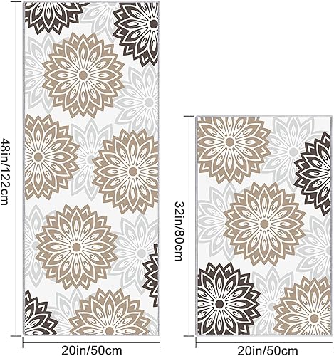 Miniatura 2 de 2 tapetes de cocina, tapetes florales marrones para el hogar, alfombra lavable para decoración de cocina (20 x 32 pulgadas, 20 x 48 pulgadas, 19.7 x