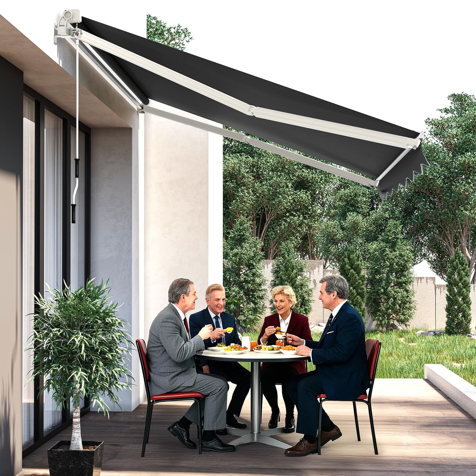 arvioo Markise 4x3m Gelenkarmmarkise Aluminium, Sonnenschutz für Terrasse Balkon Fenster Eingang, Neigbar, Balkon Markise Gelenkmarkise mit Volant & Handkurbel & Wandhalterung (Anthrazit)