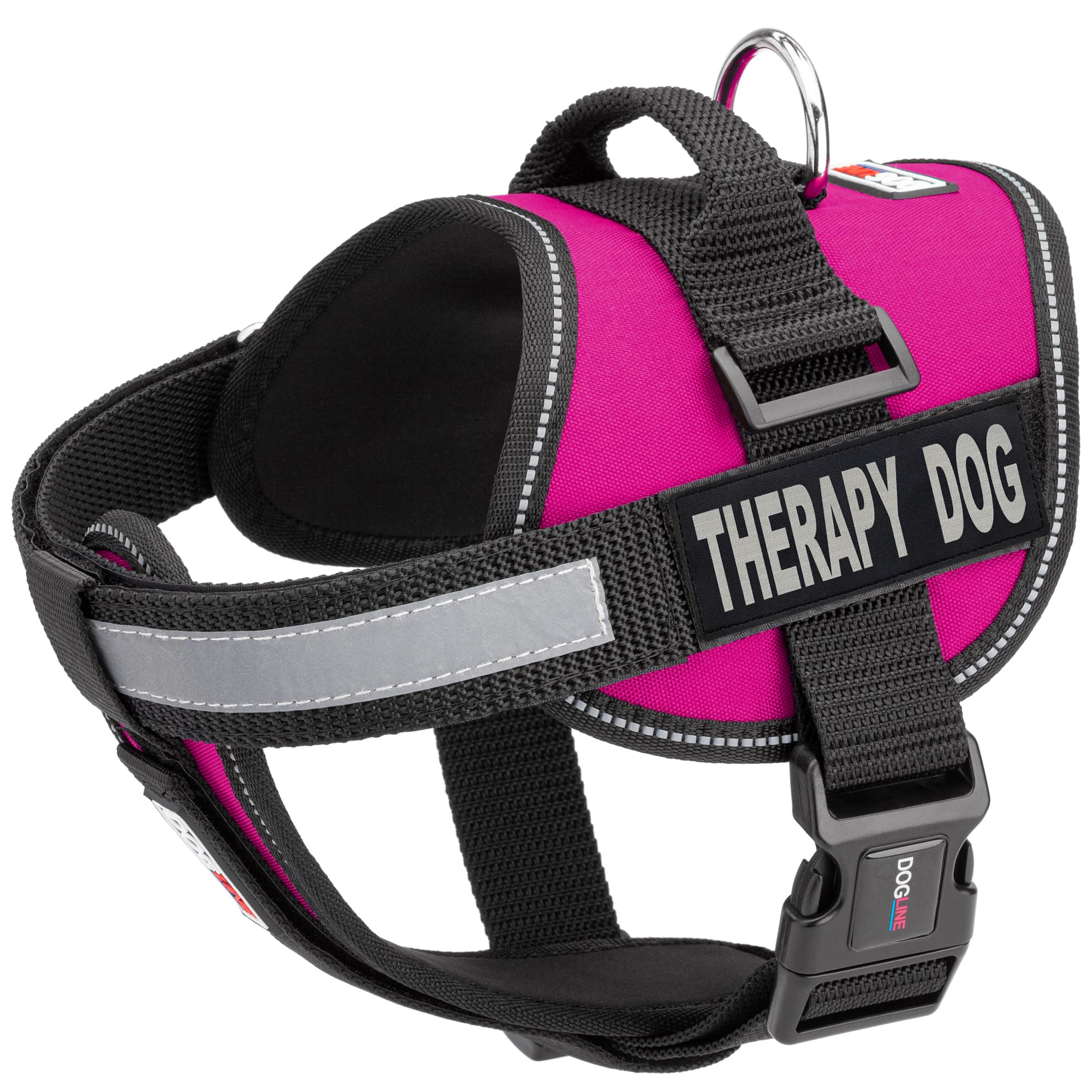 Dogline Vest Harness for Dogs and 2 Removable Therapy Dog Patches, Medium/22 to 30", Pink