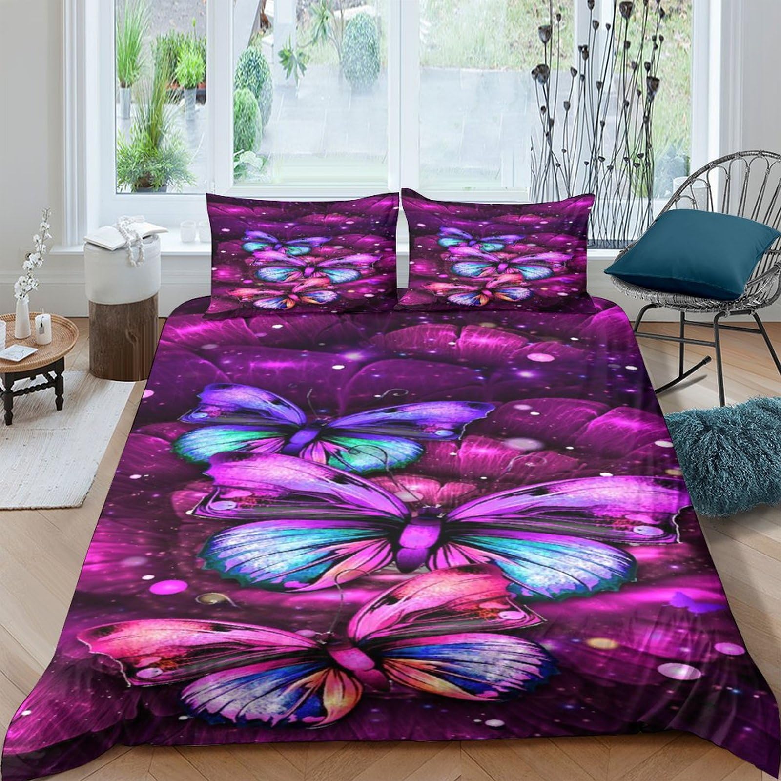 MXRMXR Purple 3D Printed Duvet Cover Set Soft Microfiber Quilt Cover Bedding Set with Pillowcases Comforter Cover for Kids Adult Teens Double（200x200cm）