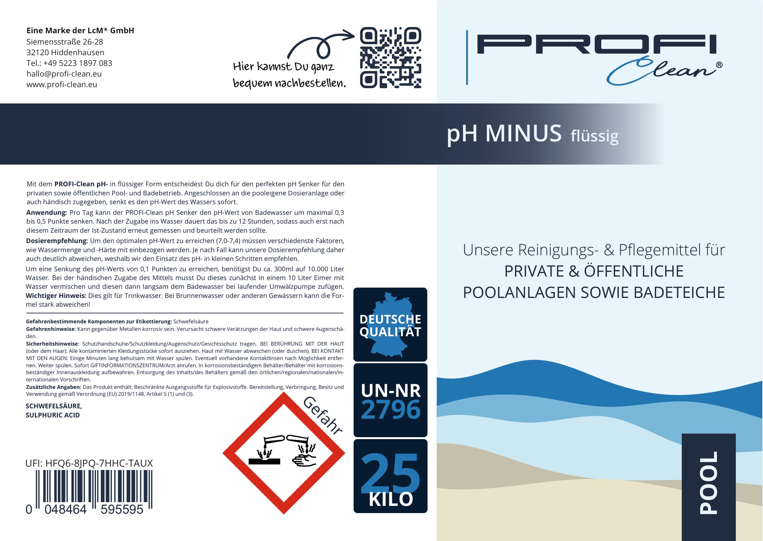 PROFI-Clean Pool-Paket: Chlorreiniger & ph- Minus flüssig pH Senker | Poolreinigung Desinfektion & pH-Wert-Anpassung
